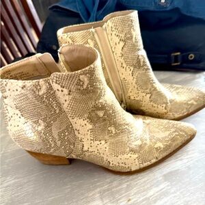 Gold tan and cream snake print booties
